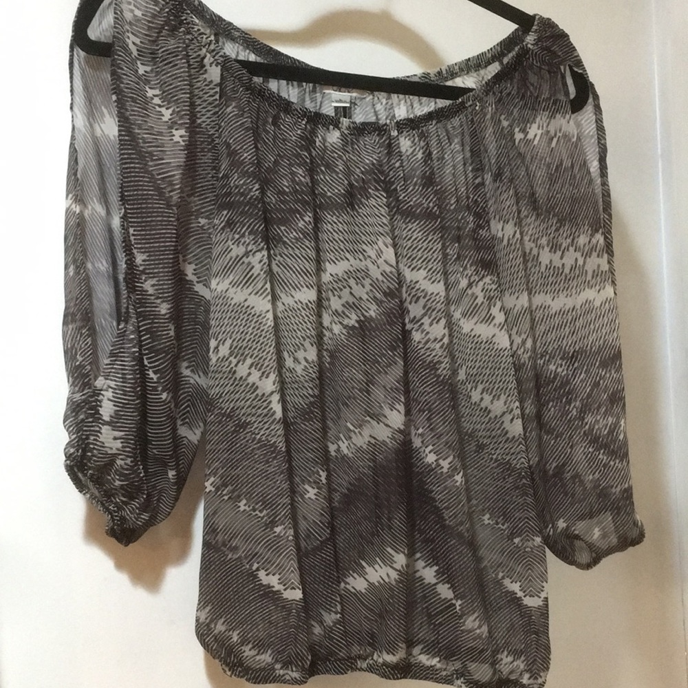 Cache Black and Gray Sheer Blouse